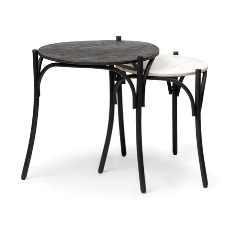 Etienne VII 24" Set of Two Round Top Black Wood and Marble Top Nesting Table from Mercana - Luna Furniture