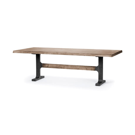 Araxi 95L x 41W x 30H Rectangular Brown Solid Wood Top Black Metal Base Dining Table from Mercana - Luna Furniture