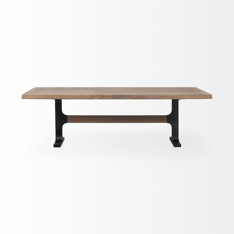 Araxi 95L x 41W x 30H Rectangular Brown Solid Wood Top Black Metal Base Dining Table from Mercana - Luna Furniture