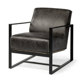 Stamford Black Genuine Leather Seat w/ Wood Back, Metal Frame Accent Chair from Mercana - Luna Furniture