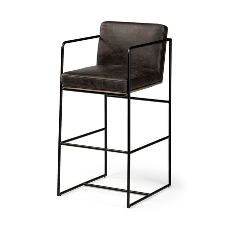 Stamford 40" Total Height Black Leather Seat w/ Wood Back, Metal Frame Bar Stool from Mercana - Luna Furniture