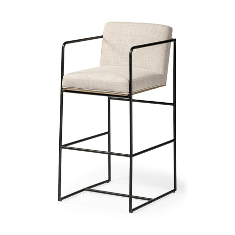 Stamford 40" Total Height Light Beige Upholstered Seat w/ Wood Back, Metal Frame Bar Stool from Mercana - Luna Furniture