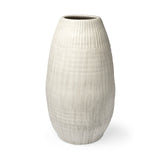 Reyan Large 28.5" Pearl White Ceramic Striped Vase from Mercana - Luna Furniture