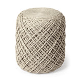 Allium Oatmeal Handwoven Wool Cylindrical Pouf from Mercana - Luna Furniture