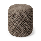 Allium Dark Brown Handwoven Wool Cylindrical Pouf from Mercana - Luna Furniture