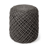 Allium Dark Gray Handwoven Wool Cylindrical Pouf from Mercana - Luna Furniture