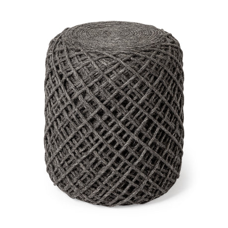 Allium Dark Gray Handwoven Wool Cylindrical Pouf from Mercana - Luna Furniture