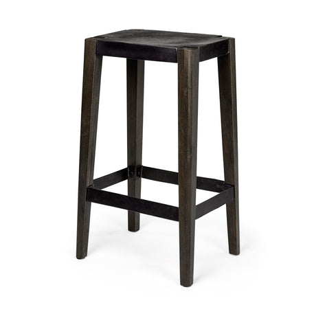 Nell 30" Seat Height Black Metal Seat & Foot Rest With Black Wood Legs Stool from Mercana - Luna Furniture