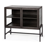 Arelius 36L x 18W Black-Brown Wood, Black Metal Base w/ 2 Glass Doors Accent Cabinet from Mercana - Luna Furniture