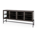 Arelius 70L x 18.75W x 32H Black-Brown Wood, Black Metal Base w/ 4 Glass Cabinet Doors Sideboard from Mercana - Luna Furniture