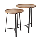 Helios III 20L x 24H Set of Two Round Brown Solid Wood Iron Base Nesting End/Side Tables from Mercana - Luna Furniture