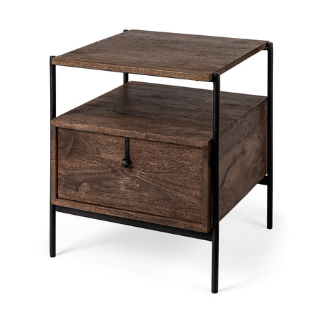 Glenn I 20L x 21W x 24H Dark Brown Wood w/ Black Iron Frame Square End/Side Table from Mercana - Luna Furniture