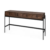 Glenn III 56L x 14W Dark Brown Wood w/ Black Iron Frame, 4 Drawer Console Table from Mercana - Luna Furniture