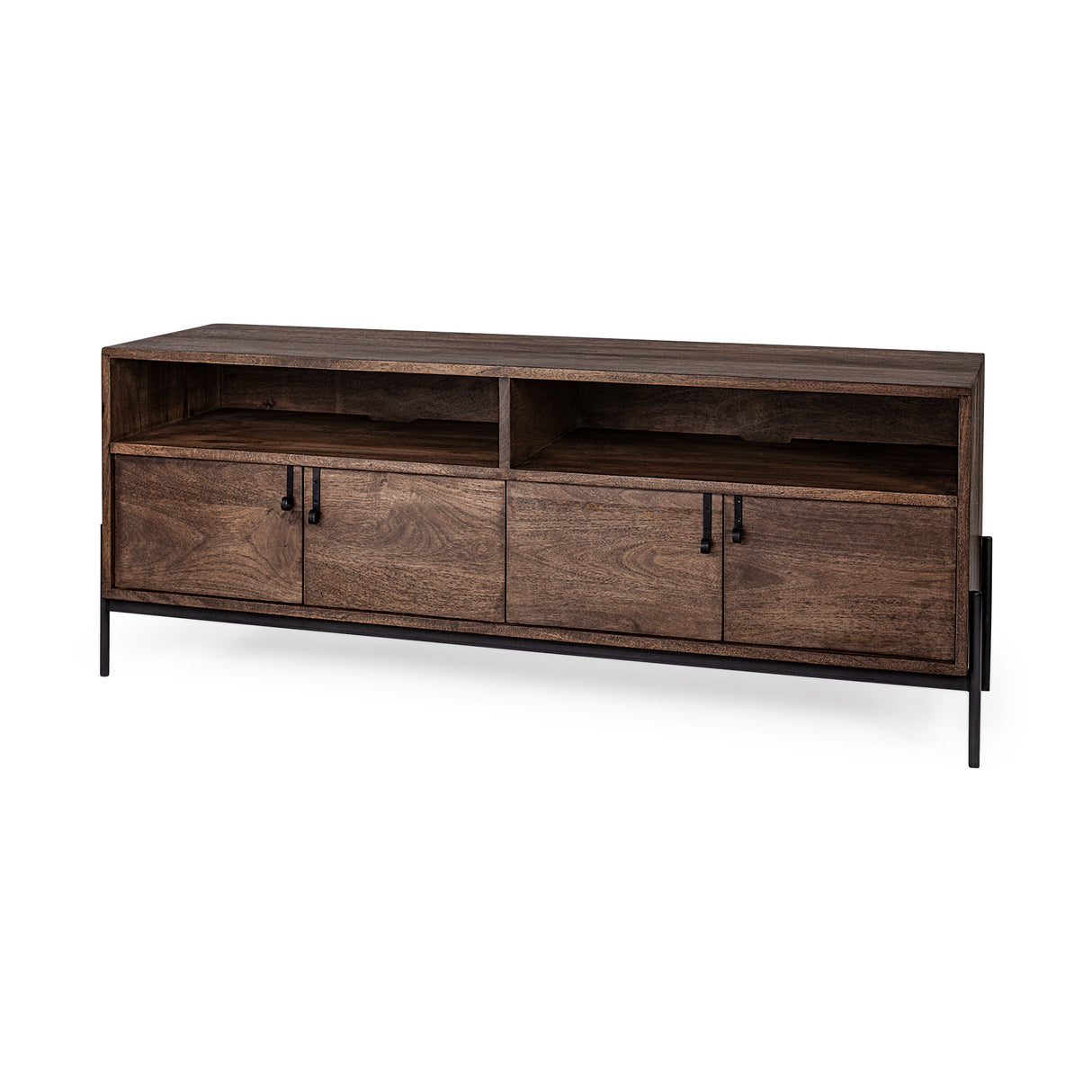 Glenn IV Dark Brown Wood w/ Black Iron Frame Media Console w/ Storage, TV Stand for TV up to 71" from Mercana - Luna Furniture