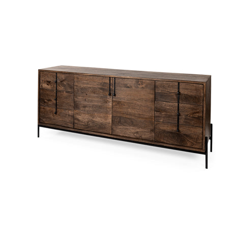 Glenn VI 71.5x18 Dark Brown Wood Frame w/ Black Iron Accent, 6 Drawer, 2 Door Cabinet Sideboard from Mercana - Luna Furniture