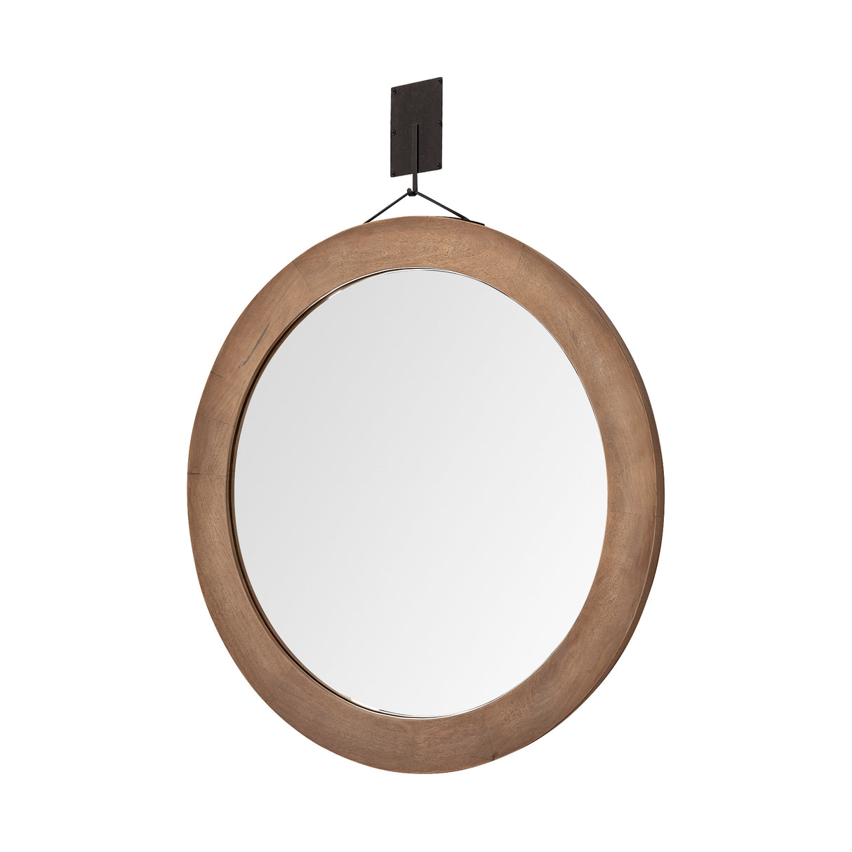 Avram 43.5" Round Brown Wood Frame Mirror from Mercana - Luna Furniture