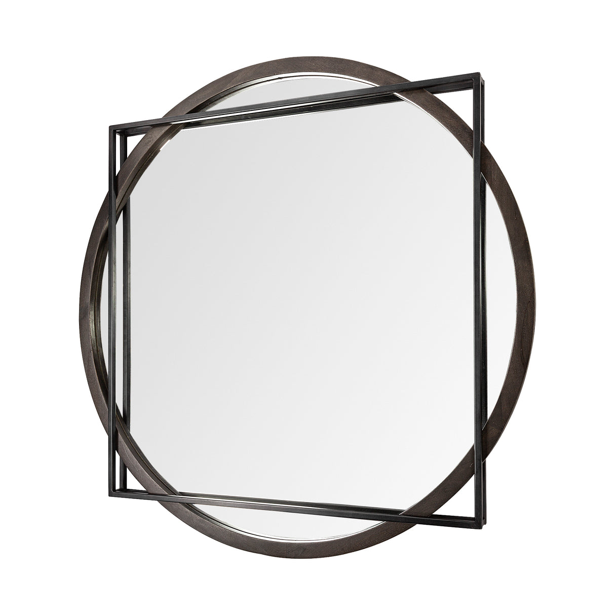 Norbert 46" Round-Square Black Wood/Metal Frame Mirror from Mercana - Luna Furniture