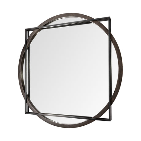 Norbert 46" Round-Square Black Wood/Metal Frame Mirror from Mercana - Luna Furniture