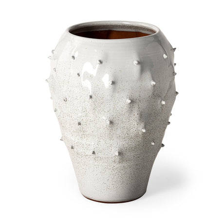 Julian Large Glossy White Ceramic Spoked Vase from Mercana - Luna Furniture