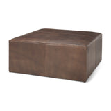 Minara 36" Square Brown Leather Wrapped w/Wood Base Ottoman from Mercana - Luna Furniture