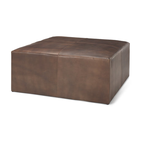 Minara 36" Square Brown Leather Wrapped w/Wood Base Ottoman from Mercana - Luna Furniture
