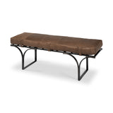 Jessie 55L x 16W Brown Leather Seat W/Black Metal Base Accent Bench from Mercana - Luna Furniture