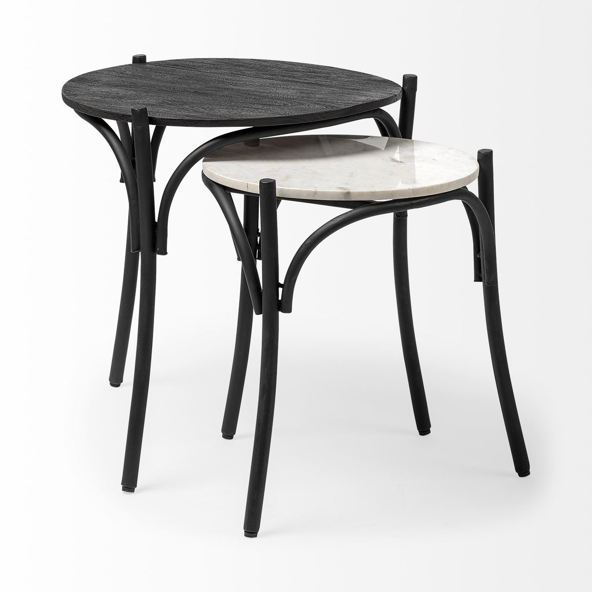 Etienne VII 24" Set of Two Round Top Black Wood and Marble Top Nesting Table from Mercana - Luna Furniture