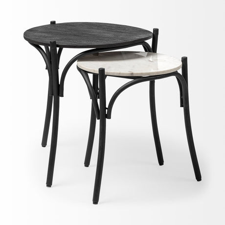 Etienne VII 24" Set of Two Round Top Black Wood and Marble Top Nesting Table from Mercana - Luna Furniture