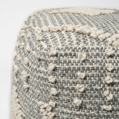 Brinket Gray/Cream Polyester Handwoven Square Pouf from Mercana - Luna Furniture