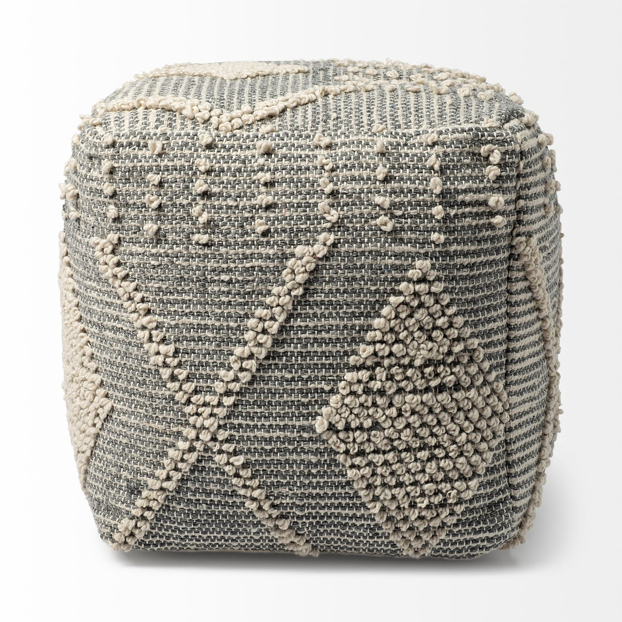 Brinket Gray/Cream Polyester Handwoven Square Pouf from Mercana - Luna Furniture