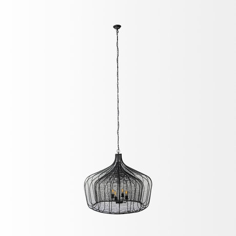 Camila (40"x31") Black Metal Mesh-Style Four Bulb Chandelier from Mercana - Luna Furniture