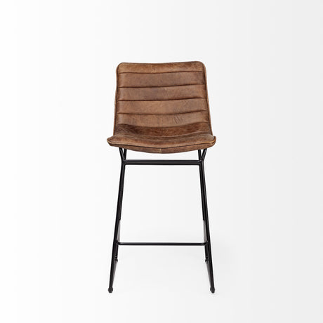Meritt 37" Total Height Brown Leather Seat Black Metal Frame Stool from Mercana - Luna Furniture