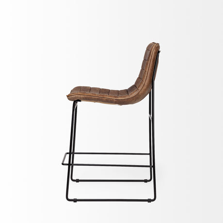 Meritt 37" Total Height Brown Leather Seat Black Metal Frame Stool from Mercana - Luna Furniture