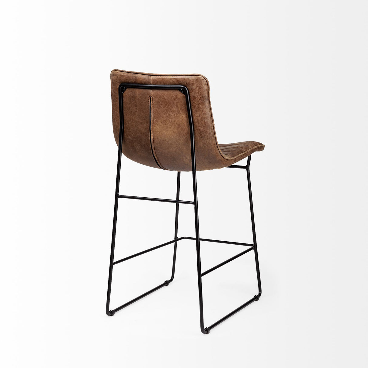 Meritt 37" Total Height Brown Leather Seat Black Metal Frame Stool from Mercana - Luna Furniture