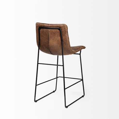 Meritt 37" Total Height Brown Leather Seat Black Metal Frame Stool from Mercana - Luna Furniture