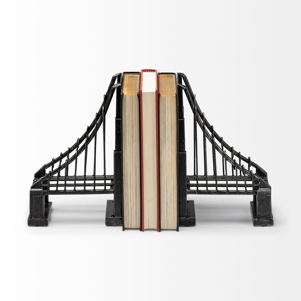 Suspension Set of 2 19L x 4W Brown Wrought Iron Suspension Bridge Bookends from Mercana - Luna Furniture