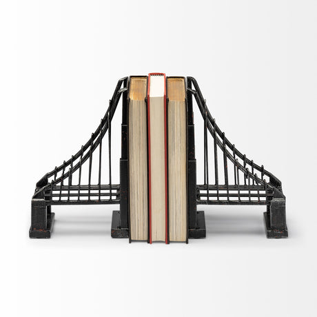 Suspension Set of 2 19L x 4W Brown Wrought Iron Suspension Bridge Bookends from Mercana - Luna Furniture