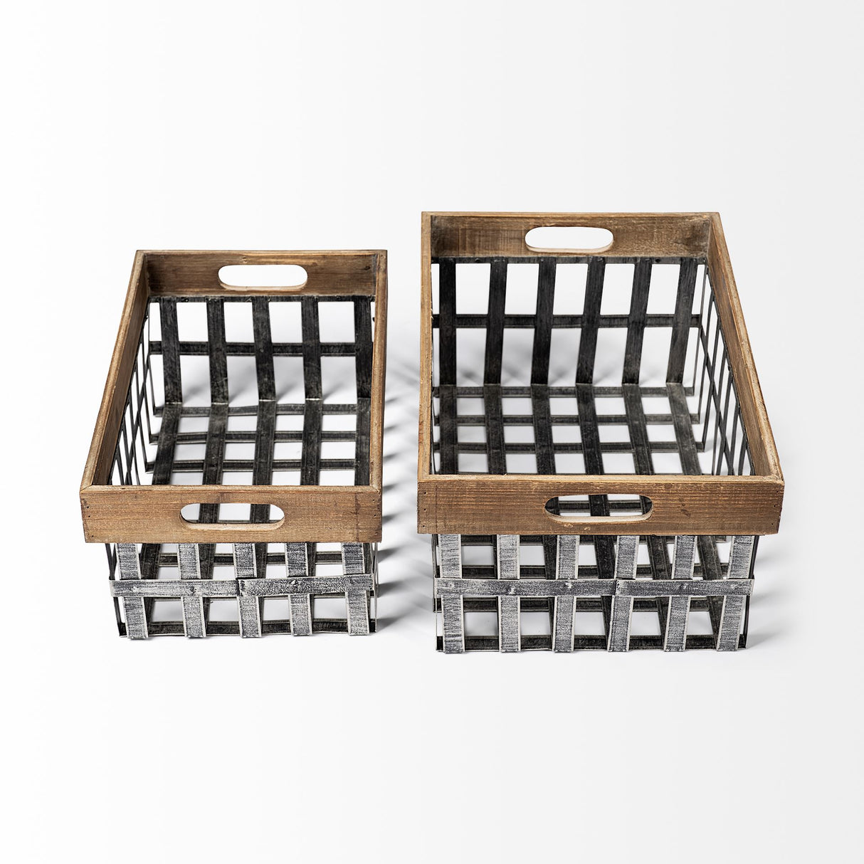 Chartrand Set of 2 Wood And Metal Open Crate Style Baskets from Mercana - Luna Furniture