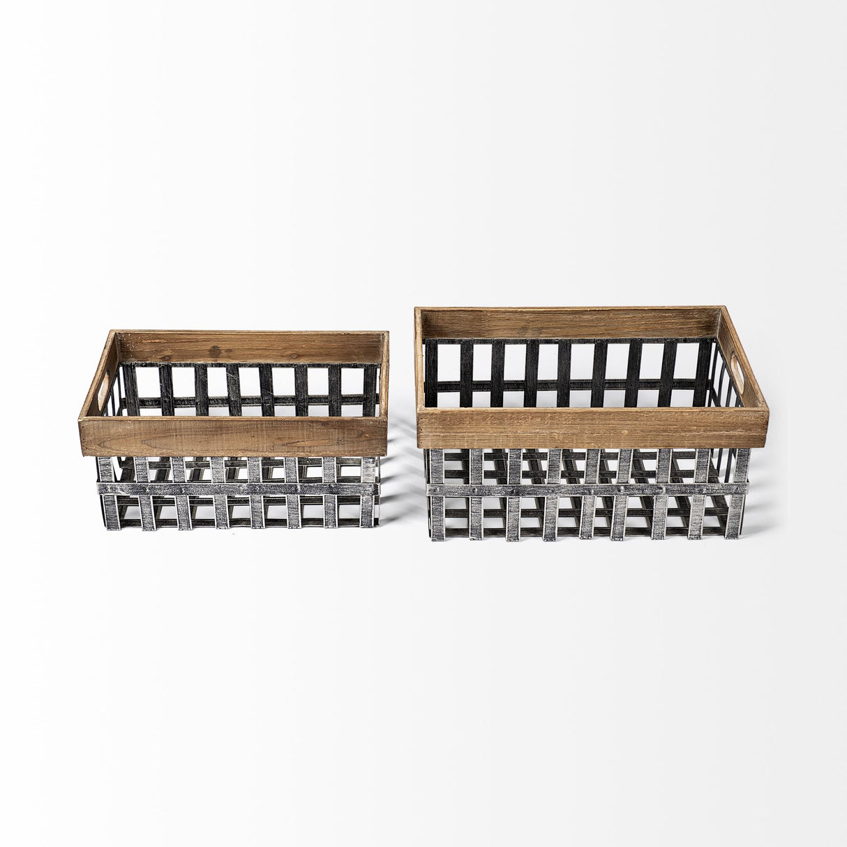 Chartrand Set of 2 Wood And Metal Open Crate Style Baskets from Mercana - Luna Furniture