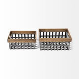 Chartrand Set of 2 Wood And Metal Open Crate Style Baskets from Mercana - Luna Furniture