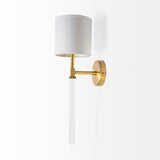 Santander II 6.5x22 Gold Metal and White Linen Shade Wall Sconce from Mercana - Luna Furniture