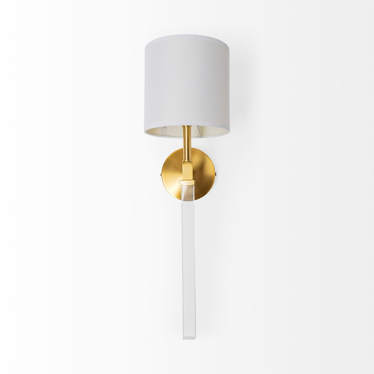 Santander II 6.5x22 Gold Metal and White Linen Shade Wall Sconce from Mercana - Luna Furniture