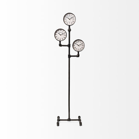 Trifect Black Iron Pipe Three Face Floor Clock from Mercana - Luna Furniture