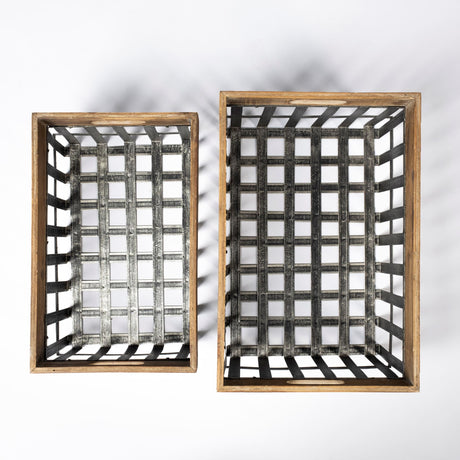 Chartrand Set of 2 Wood And Metal Open Crate Style Baskets from Mercana - Luna Furniture