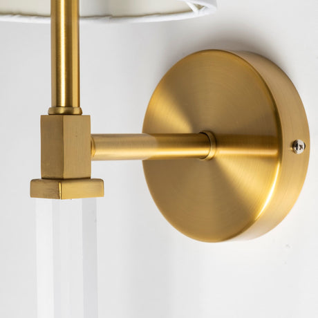 Santander II 6.5x22 Gold Metal and White Linen Shade Wall Sconce from Mercana - Luna Furniture