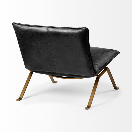 Flavelle II Black Leather Cushion Seat and Solid Iron Base Accent Chair from Mercana - Luna Furniture