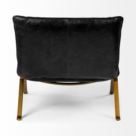 Flavelle II Black Leather Cushion Seat and Solid Iron Base Accent Chair from Mercana - Luna Furniture