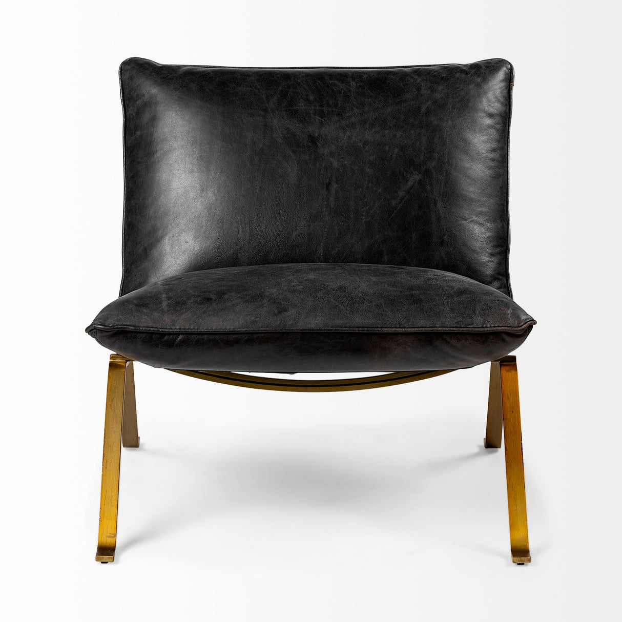 Flavelle II Black Leather Cushion Seat and Solid Iron Base Accent Chair from Mercana - Luna Furniture