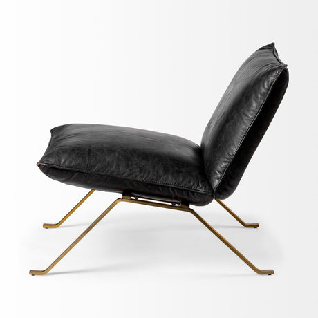 Flavelle II Black Leather Cushion Seat and Solid Iron Base Accent Chair from Mercana - Luna Furniture
