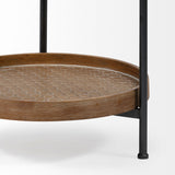 Kade III 16.9" Round Top Natural Brown Wood and Gray Metal Frame Tray-Style End/Side Table from Mercana - Luna Furniture